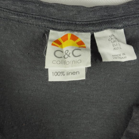 C&C California Women's Shirt Top Henley Linen Basic Solid Gray Large - Picture 4 of 9